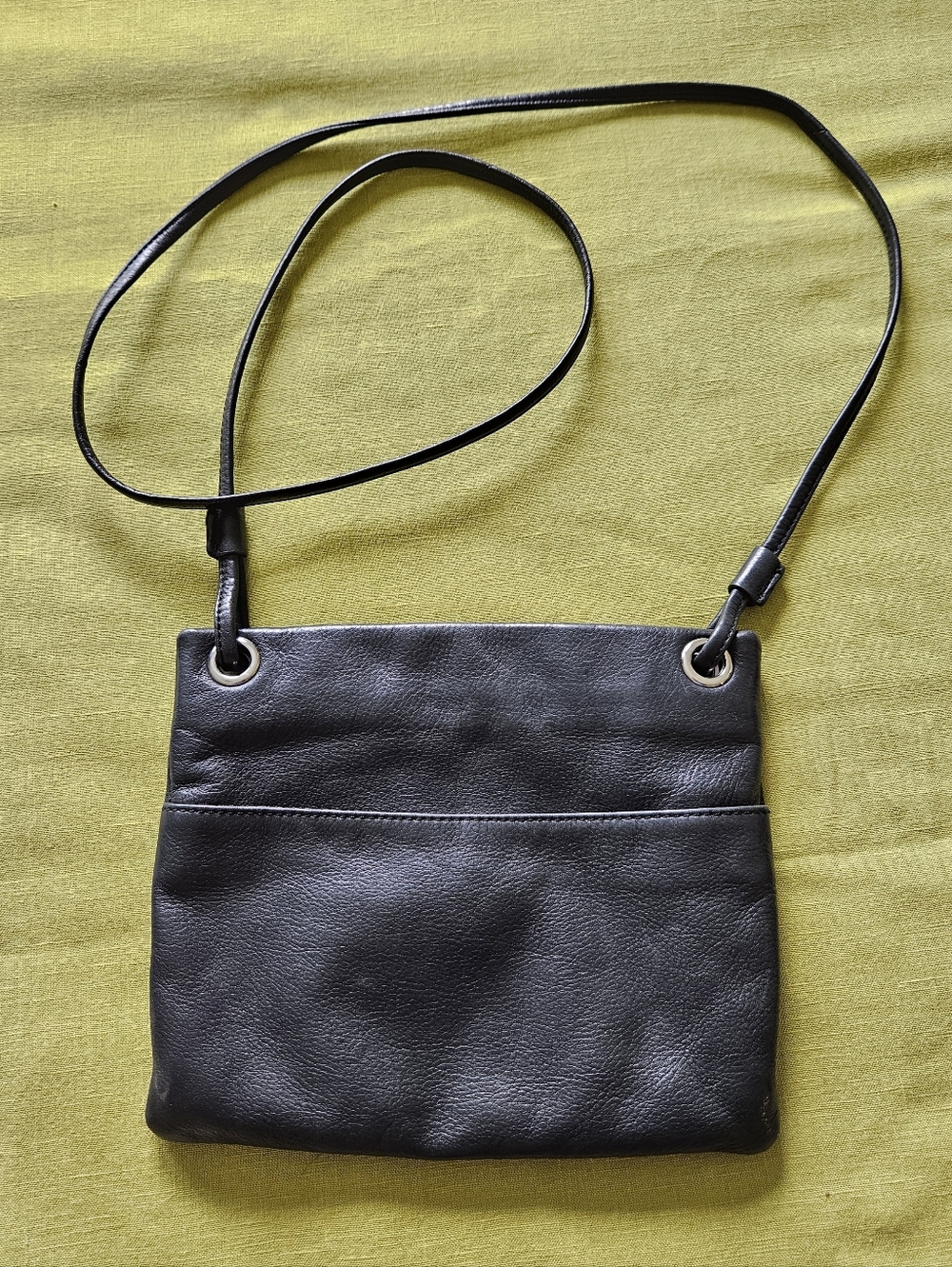 Margot Black Leather Crossbody with Brown Fabric Interior